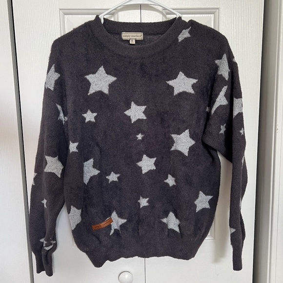 Simply Southern Gray & White Stars Long Sleeve Sweater Polyester Women's Small - Picture 1 of 9